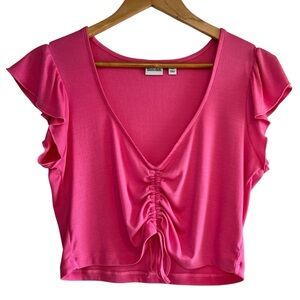 Sunday Best cropped ribbed tie front ruffled sleeve top XL excellent condition